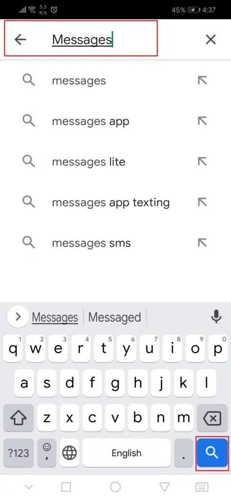 buscar la aplicación de mensajes en Google Play Store Honor Play 473x1024 1 - Corregir la aplicación de mensajería que no funciona en Android