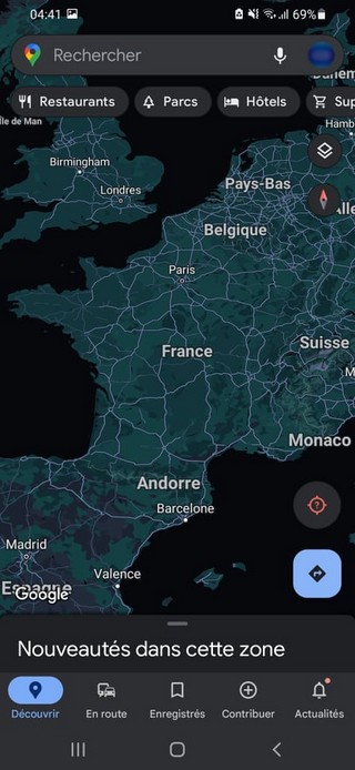 Modo oscuro en Google Maps