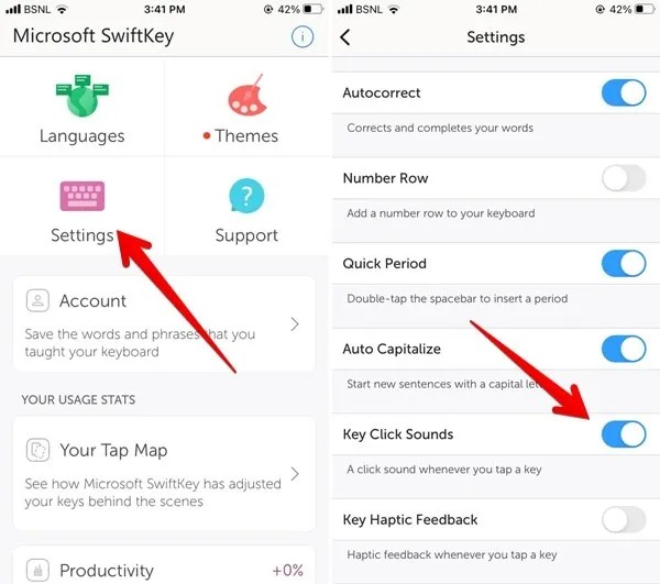 Desactivar el sonido del teclado en SwiftKey en iPhone