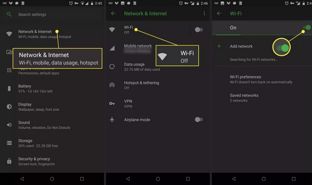 Habilitar Wi-Fi en Android 9