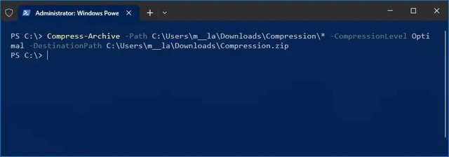 Comprimir archivos con PowerShell en Windows 10