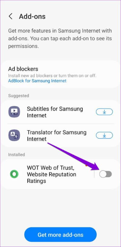 Deshabilitar complementos en el navegador de Internet de Samsung 1 500x1024 1 - 7 mejores formas de arreglar el navegador de Internet de Samsung sigue deteniéndose en Android