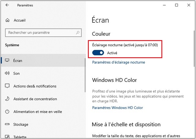 Deshabilitar la luz nocturna en Windows 10