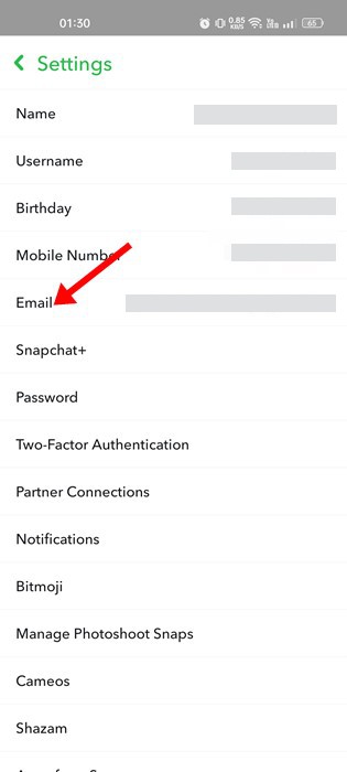 Cambia tu dirección de correo electrónico en Snapchat 